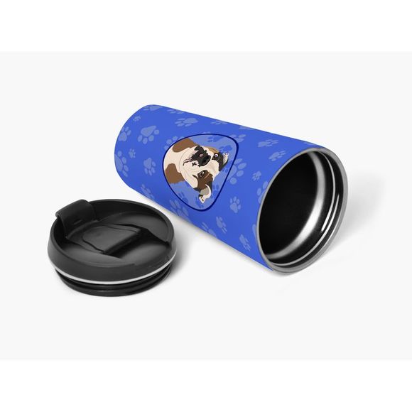 English Bulldog Chocolate Tan  Stainless Steel 16 oz  Tumbler, Blue - Picture 4 of 4